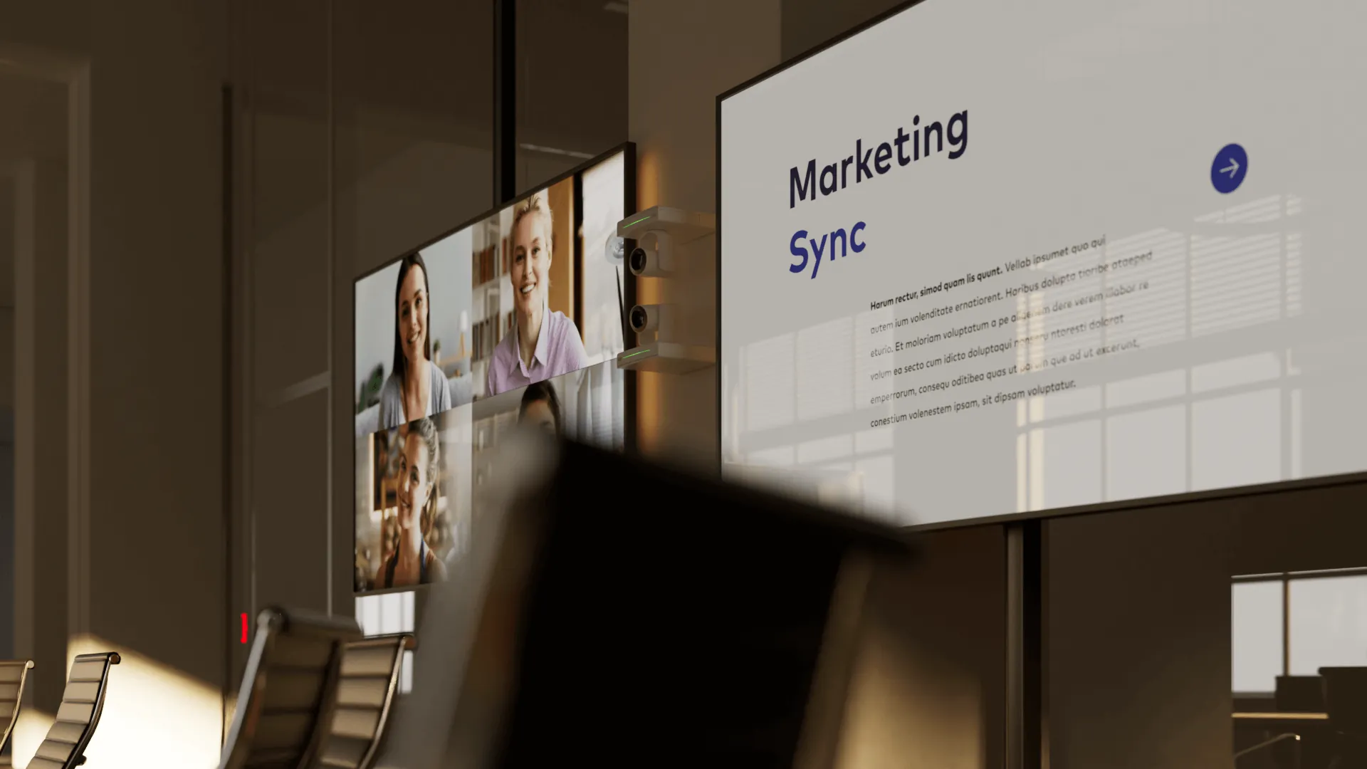 Conference room with video conferencing
